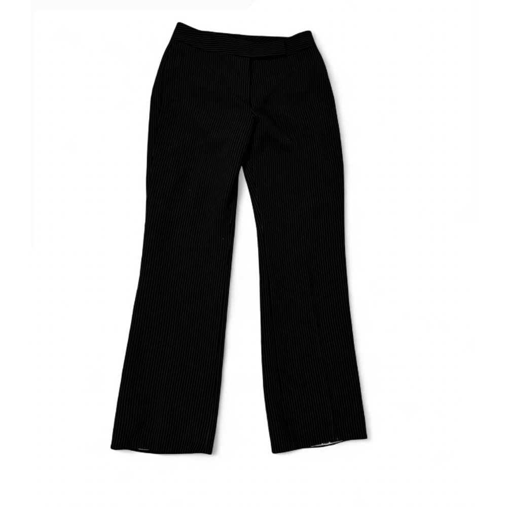 Women Minimalist Career Black Pinstripe Pants Lace Trim Hem Trousers Size 8
